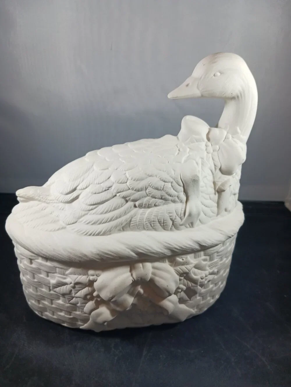 Vintage Ceramic Bisque Tureen/ Stuffing Bowl with Lid